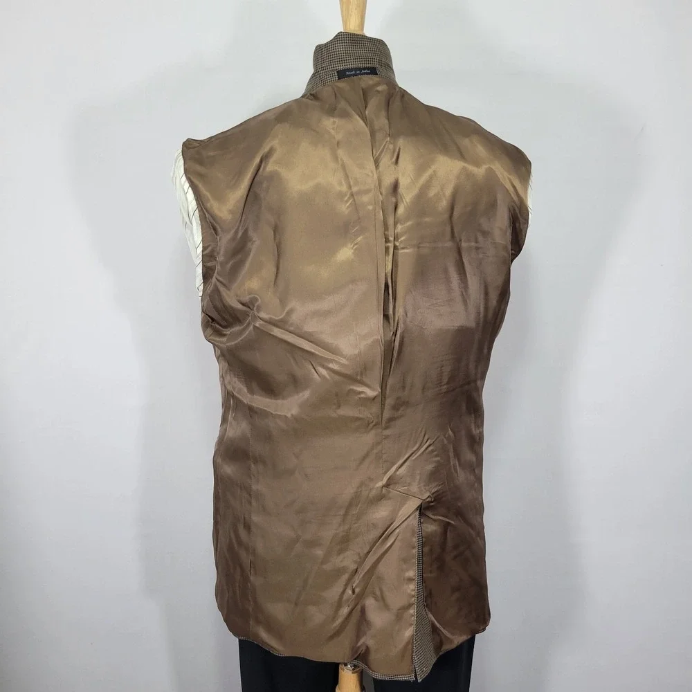 Lauren Ralph Lauren Men's Sport Coat Blazer Brown Houndstooth Silk Wool Size 44L
